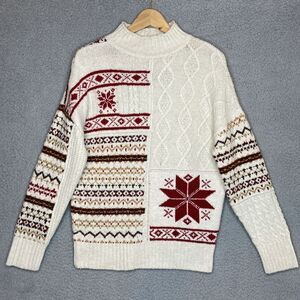 American Eagle Fair Isle Snowflake Vintage Sweater Red Holiday Winter Christmas